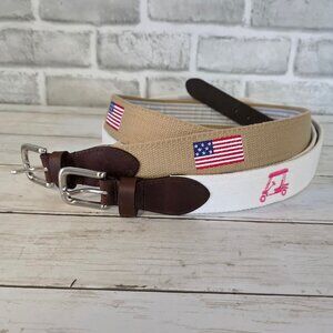 Lot 2 VRST Mens XL Golf Belts Flag & Golf Cart Embroidered Canvas Prepp